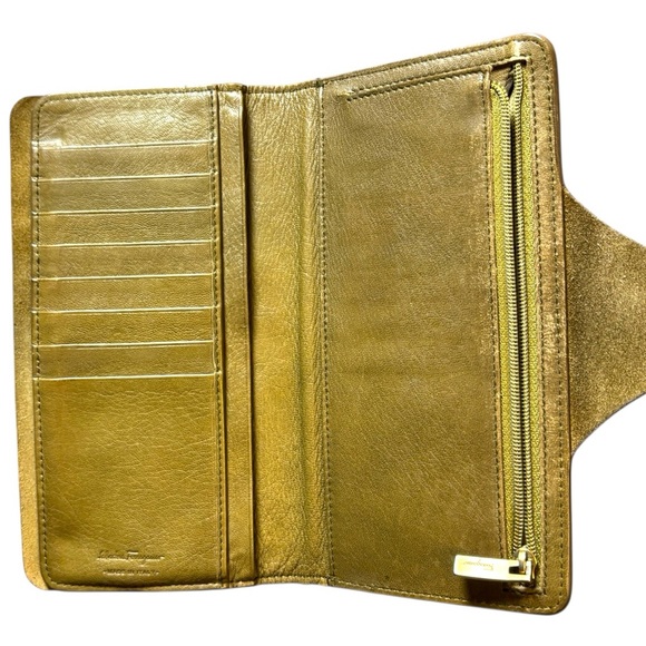 Salvatore Ferragamo Yellow Gold Pebbled Leather Wallet - Picture 3 of 10